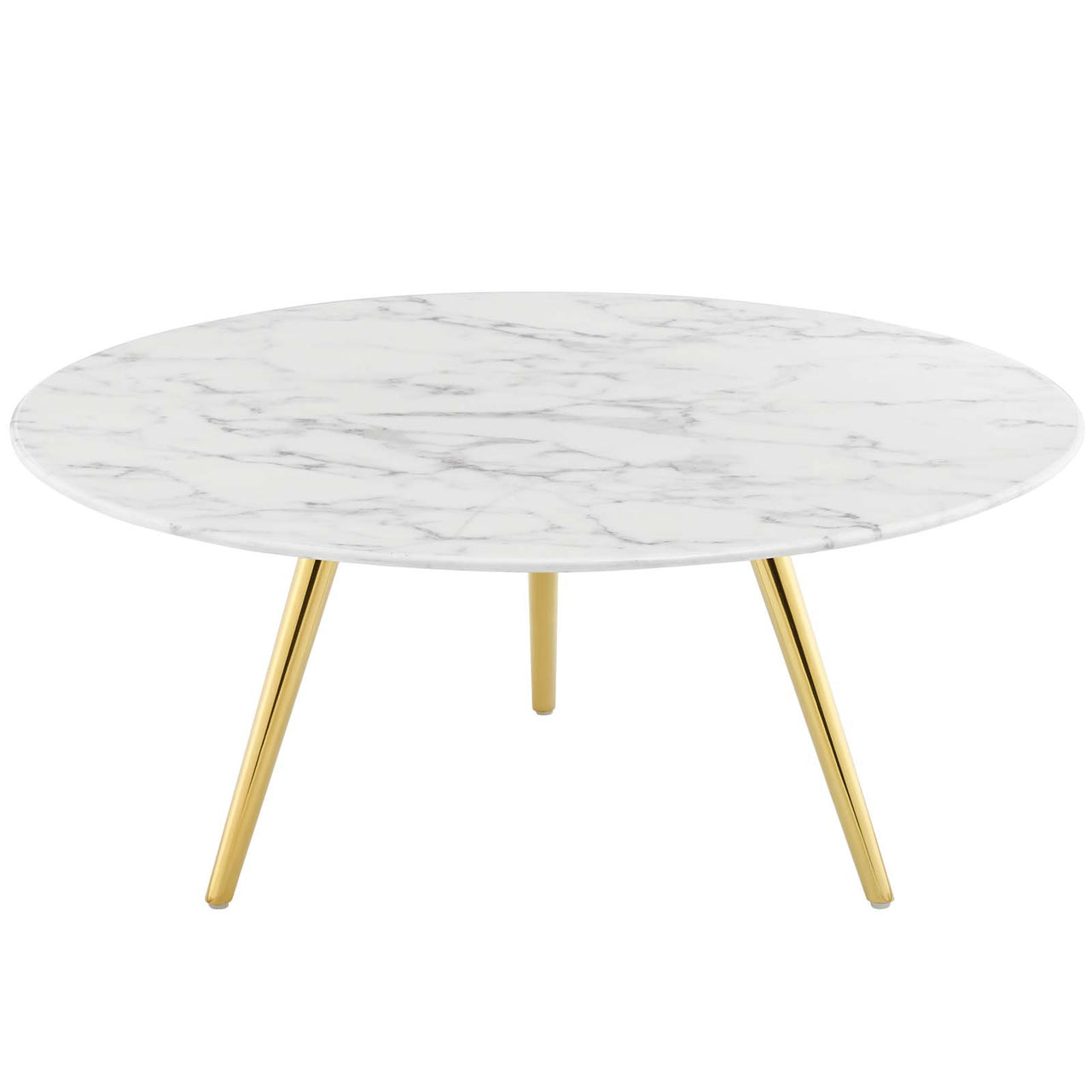 Ensemble Round Faux Marble Coffee Table with Tripod Base, Medium, Gold & White