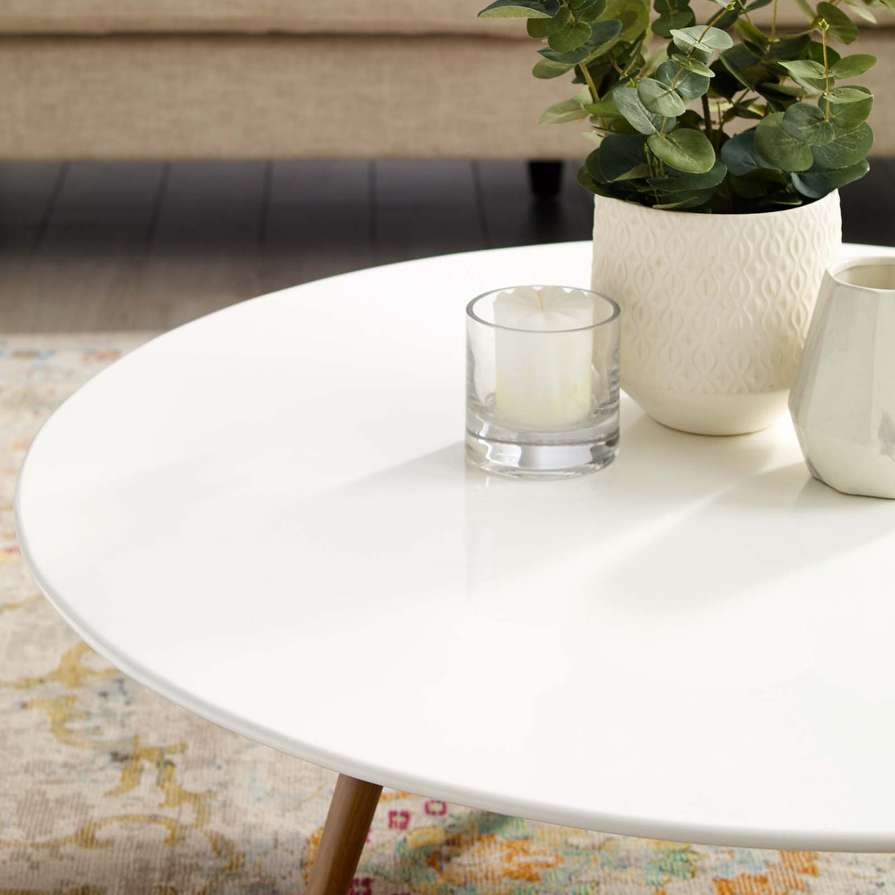 Ensemble Round Coffee Table with Tripod Base, Large, Walnut & White