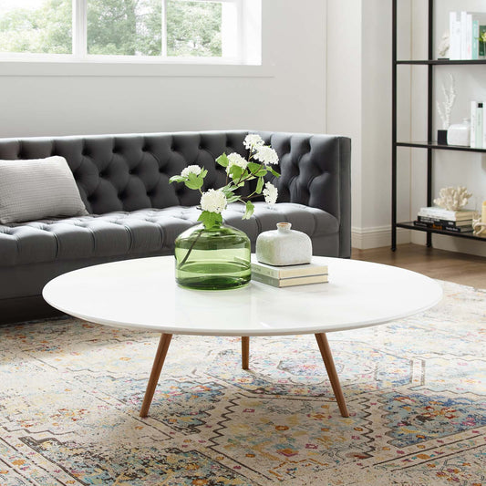 Ensemble Round Coffee Table with Tripod Base, Extra Large, Walnut & White