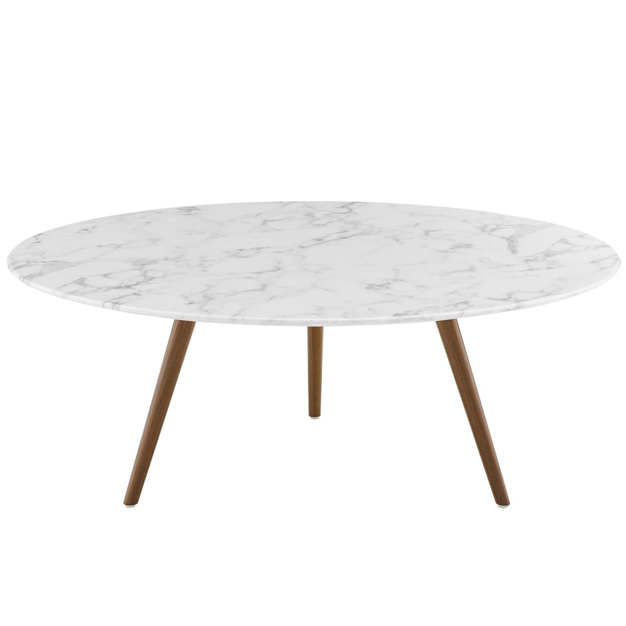 Ensemble Round Faux Marble Coffee Table with Tripod Base, Large, Walnut & White