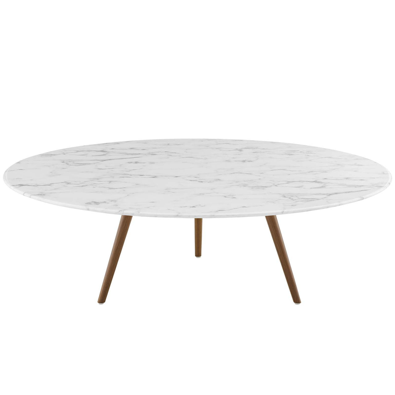 Ensemble Round Faux Marble Coffee Table with Tripod Base, Extra Large, Walnut & White