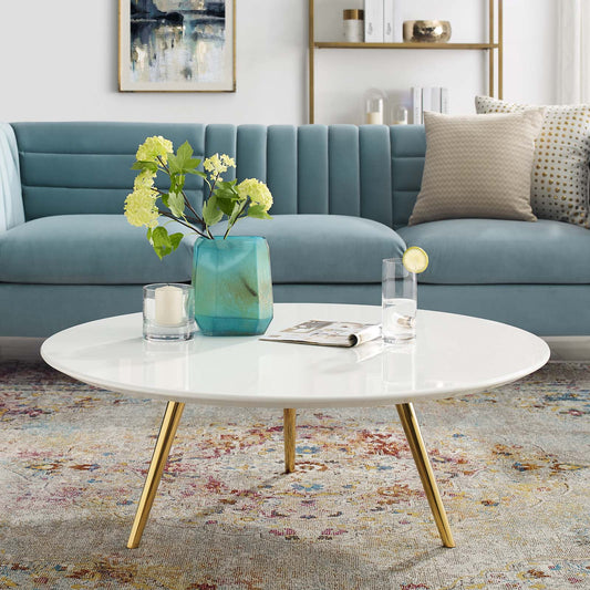 Ensemble Round Coffee Table with Tripod Base, Large, Gold & White