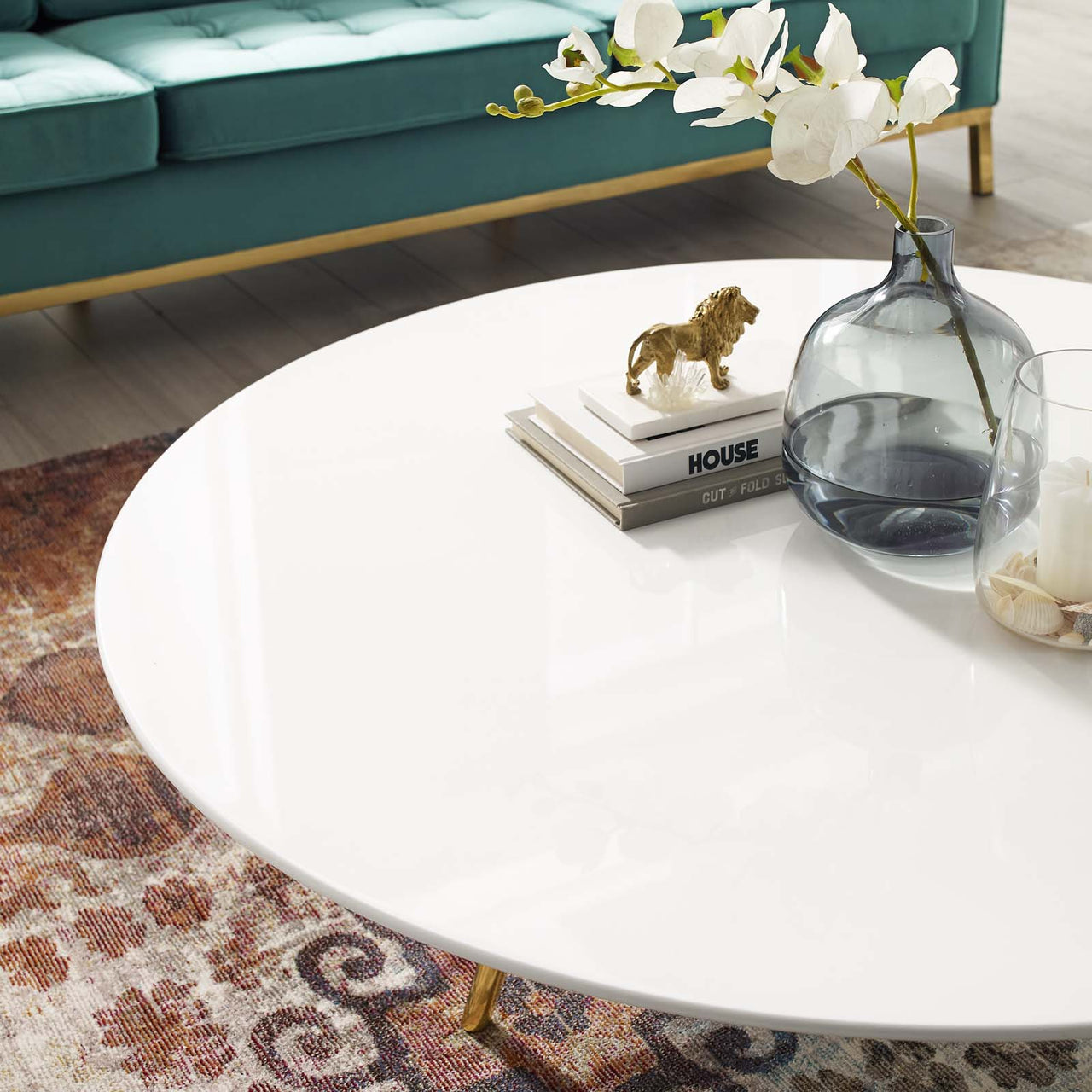 Ensemble Round Coffee Table with Tripod Base, Extra Large, Gold & White