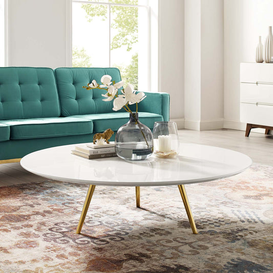 Ensemble Round Coffee Table with Tripod Base, Extra Large, Gold & White