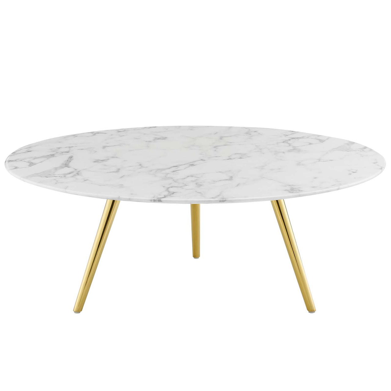 Ensemble Round Faux Marble Coffee Table with Tripod Base, Large, Gold & White