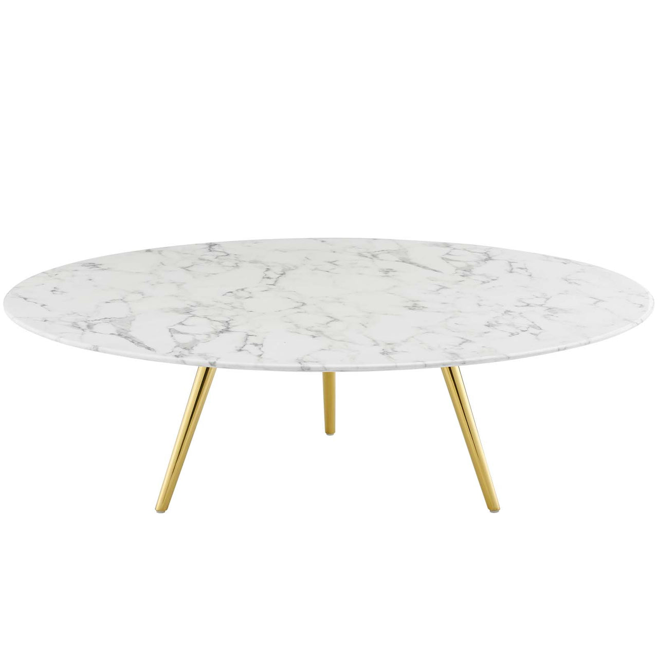 Ensemble Round Faux Marble Coffee Table with Tripod Base, Extra Large, Gold & White
