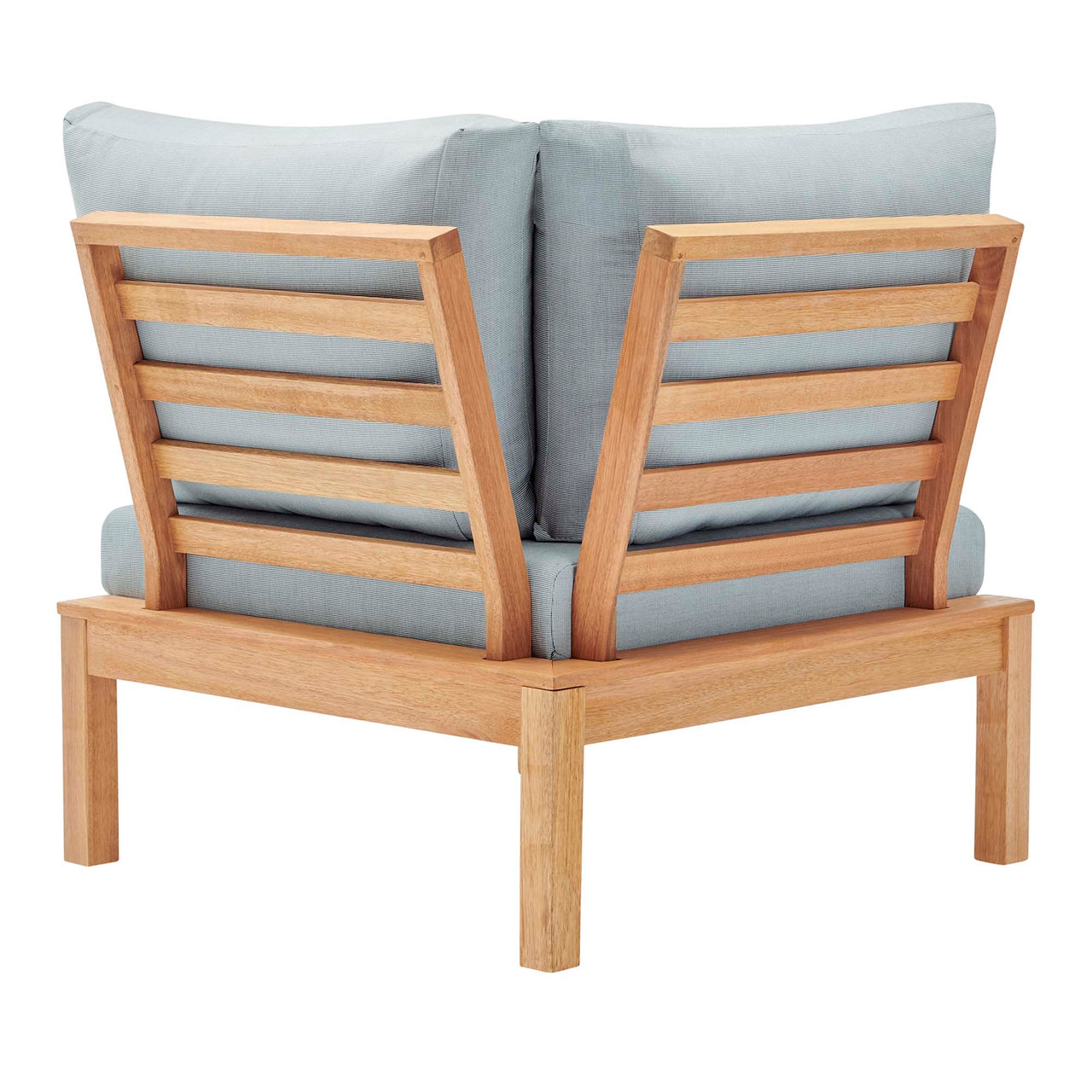 Bravari Karri Wood Alfresco Corner Chair | Outdoor Modular Sectional Component, Natural Wood & Light Blue
