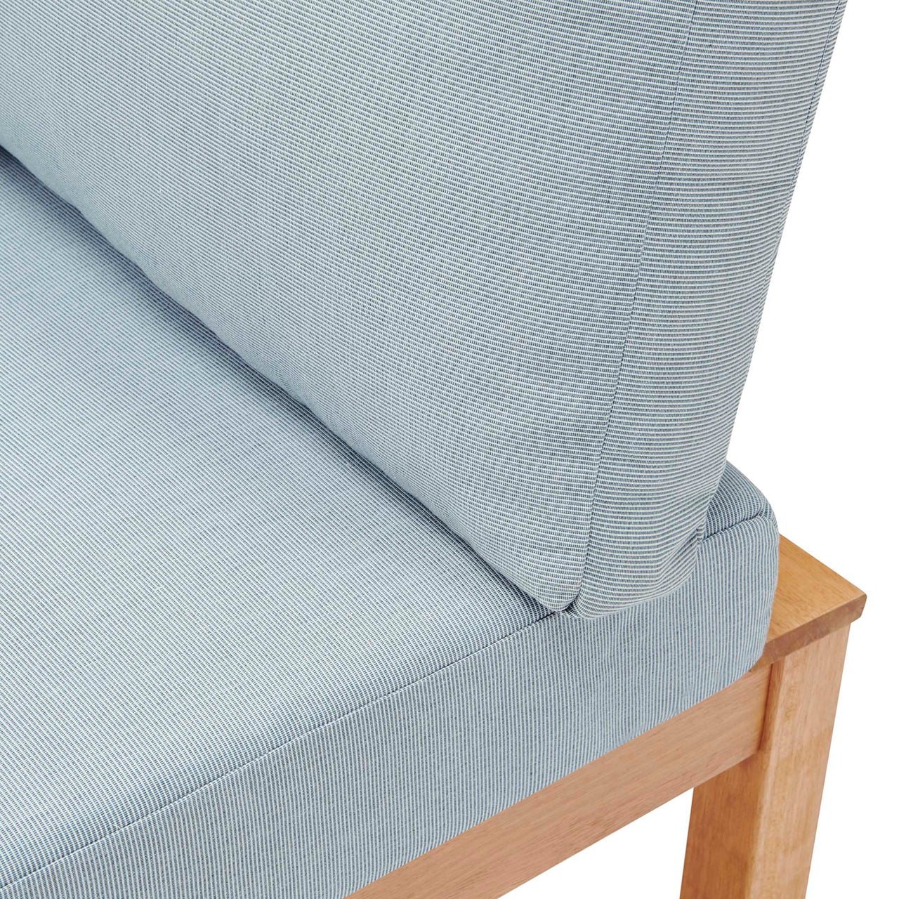 Bravari Karri Wood Alfresco Corner Chair | Outdoor Modular Sectional Component, Natural Wood & Light Blue