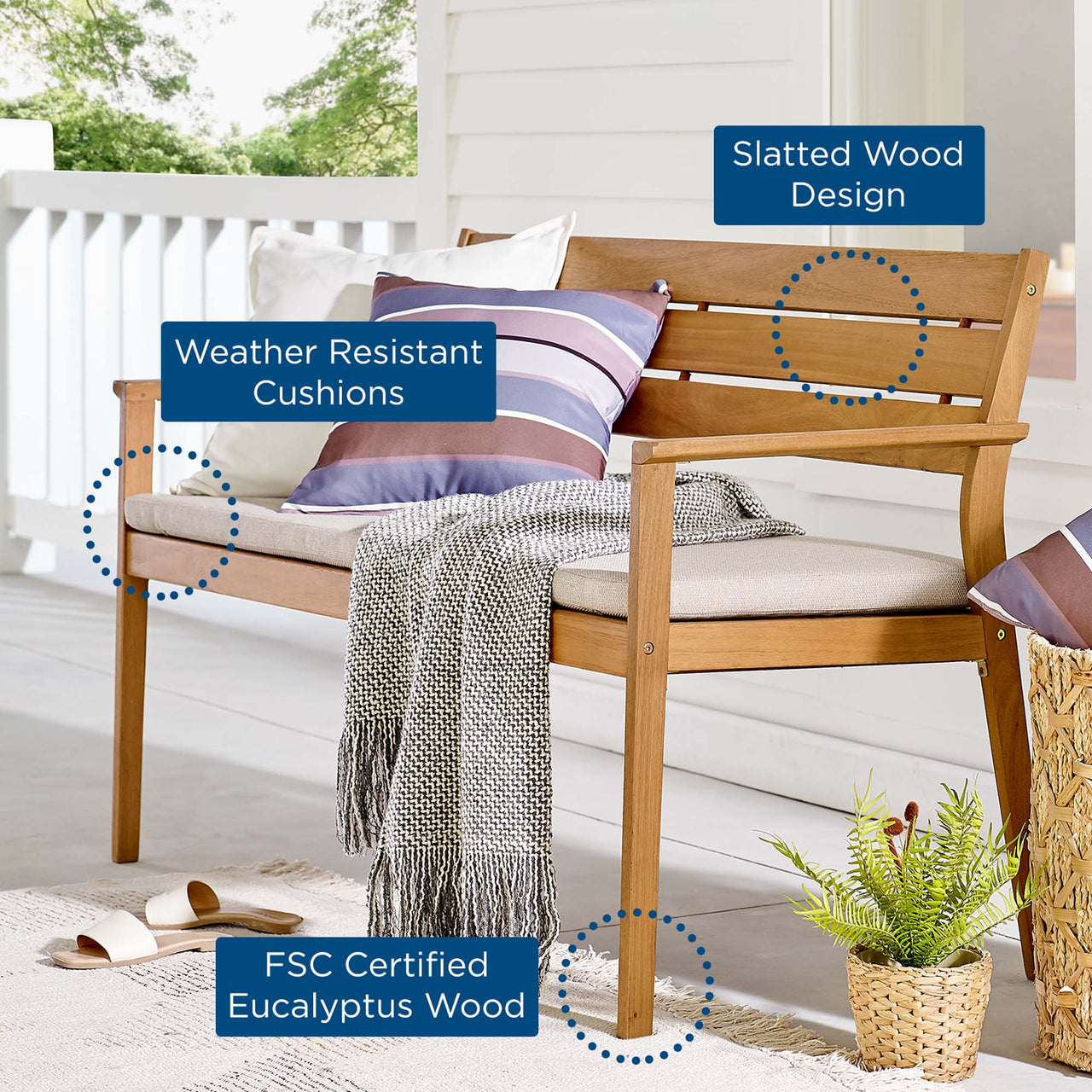 Envara Alfresco Loveseat, Natural Wood & Taupe