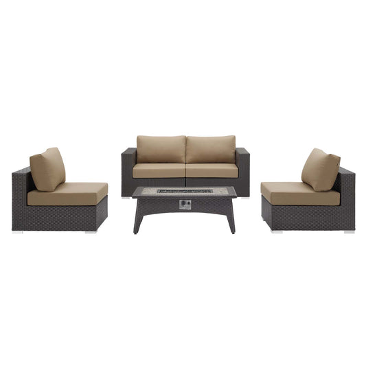 Conversation 5-Piece Set Alfresco Sectional with Fire Pit, Espresso & Mocha