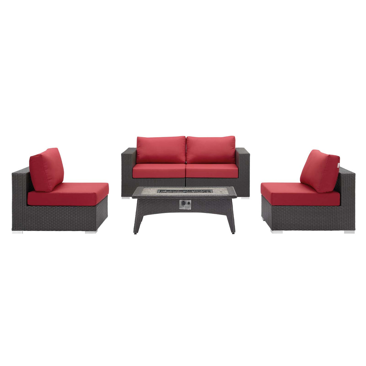 Conversation 5-Piece Set Alfresco Sectional with Fire Pit, Espresso & Red
