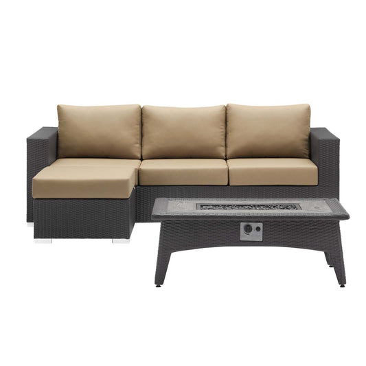 Conversation 3-Piece Set Alfresco Sectional with Fire Pit, Espresso & Mocha