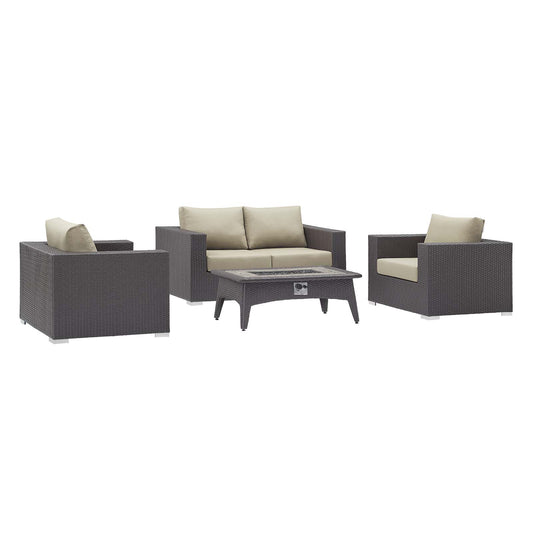 Conversation 4-Piece Set Alfresco with Fire Pit, Espresso & Beige