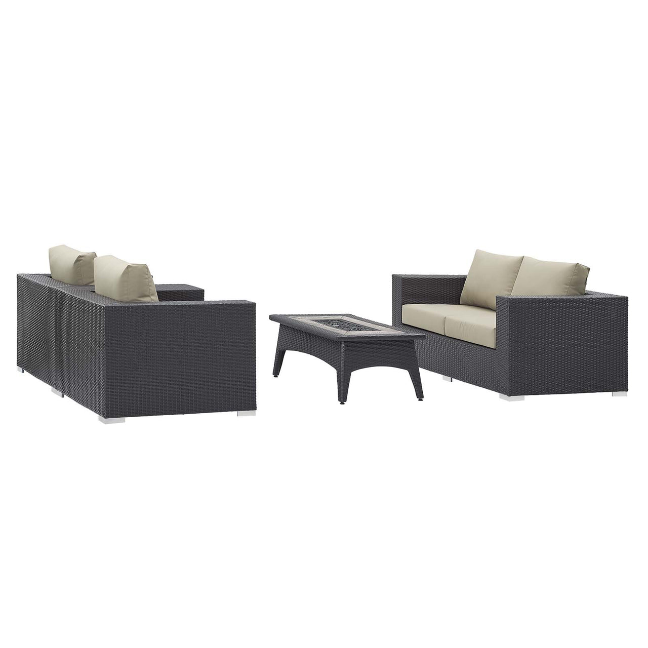 Conversation 4-Piece Set Alfresco with Fire Pit, Espresso & Beige