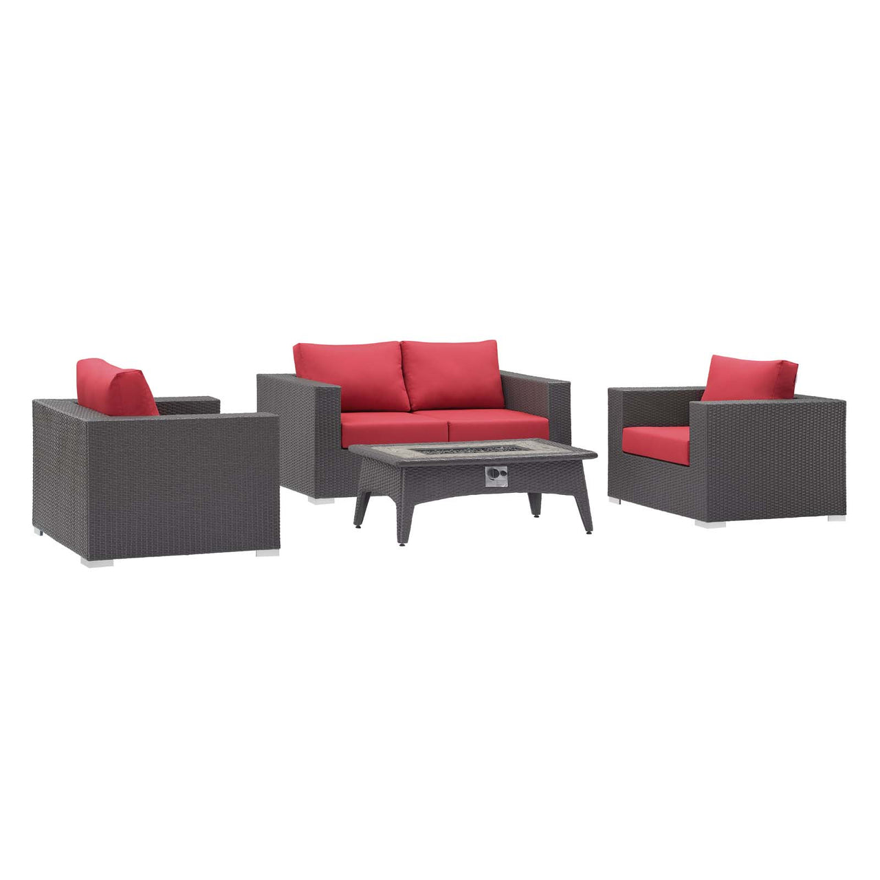 Conversation 4-Piece Set Alfresco with Fire Pit, Espresso & Red