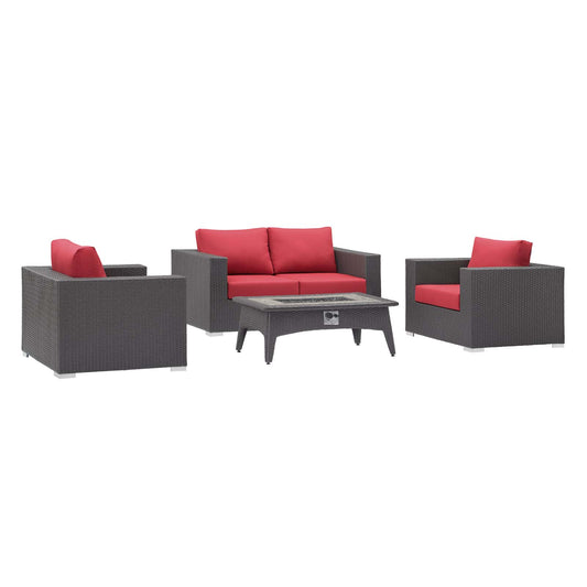 Conversation 4-Piece Set Alfresco with Fire Pit, Espresso & Red