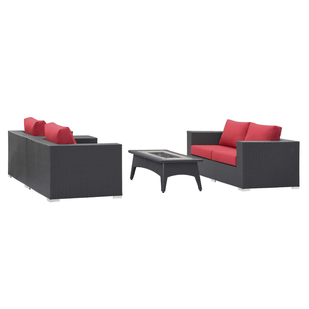 Conversation 4-Piece Set Alfresco with Fire Pit, Espresso & Red