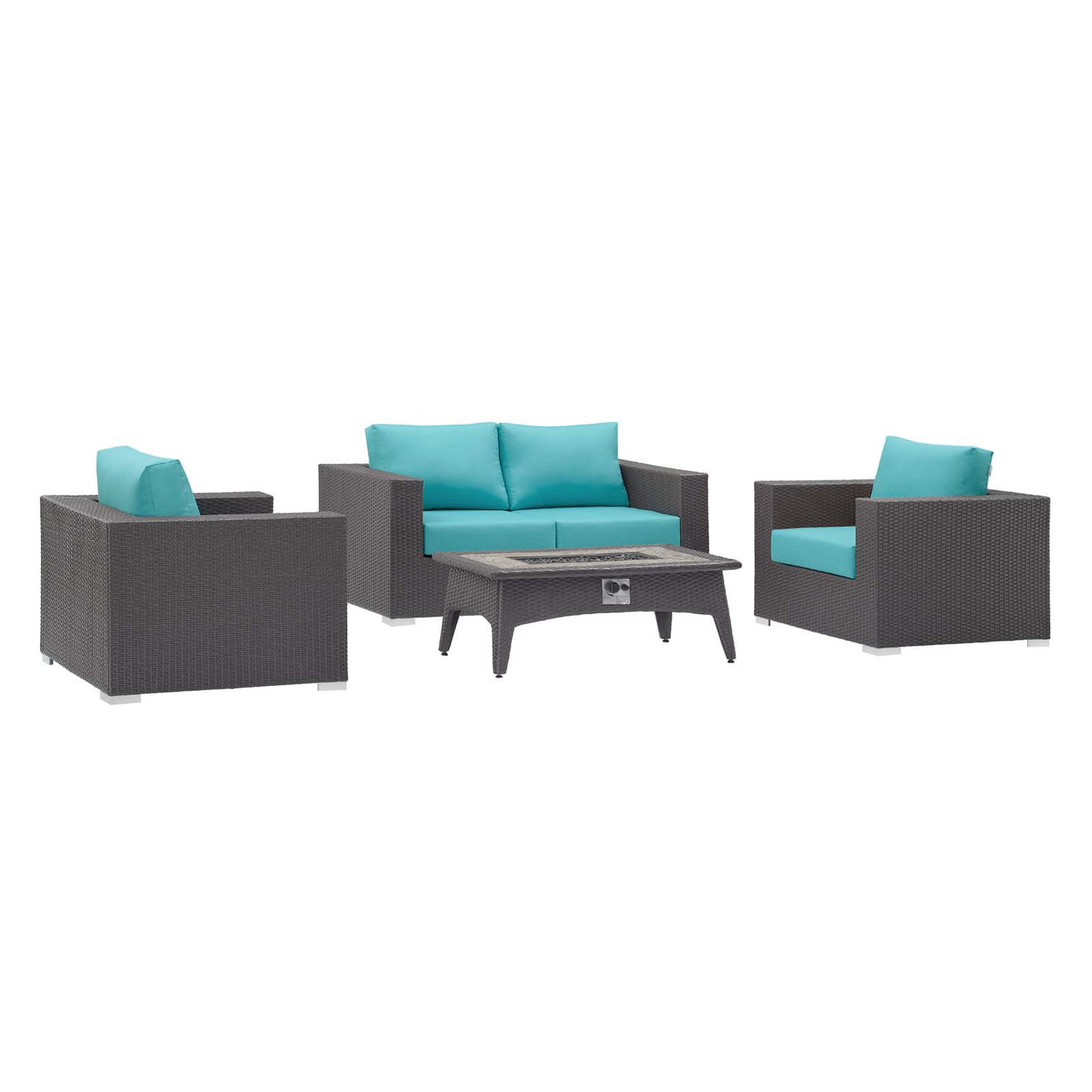 Conversation 4-Piece Set Alfresco with Fire Pit, Espresso & Turquoise