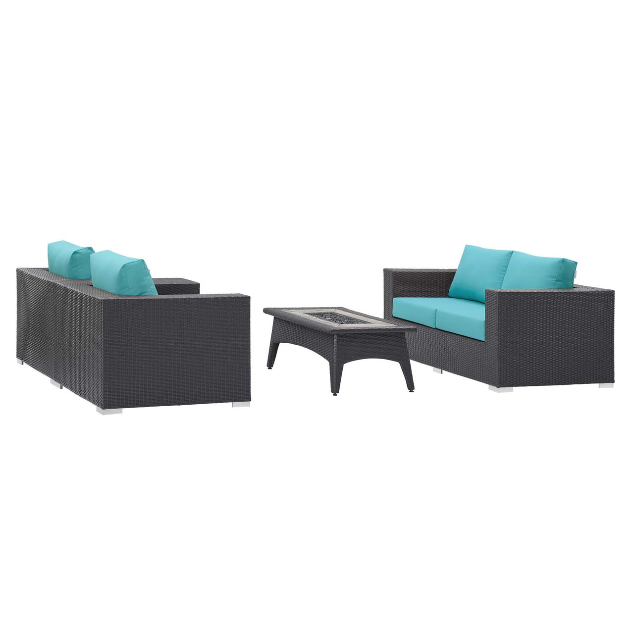 Conversation 4-Piece Set Alfresco with Fire Pit, Espresso & Turquoise