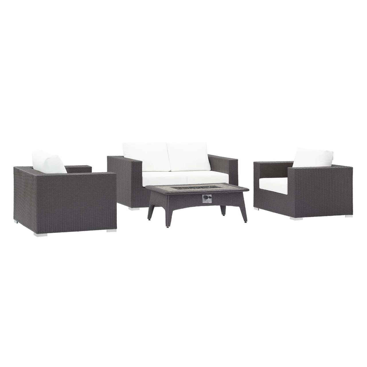 Conversation 4-Piece Set Alfresco with Fire Pit, Espresso & White