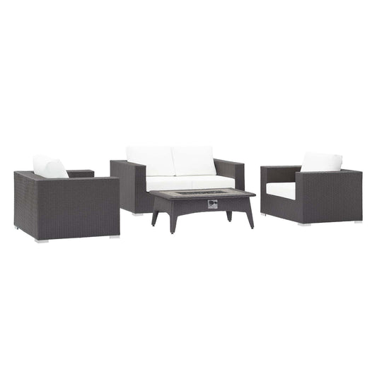 Conversation 4-Piece Set Alfresco with Fire Pit, Espresso & White