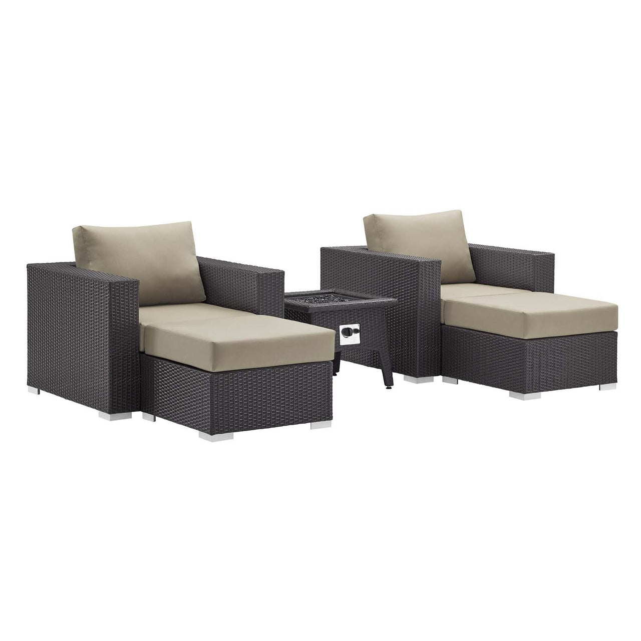 Conversation 5-Piece Set Alfresco with Fire Pit, Espresso & Beige