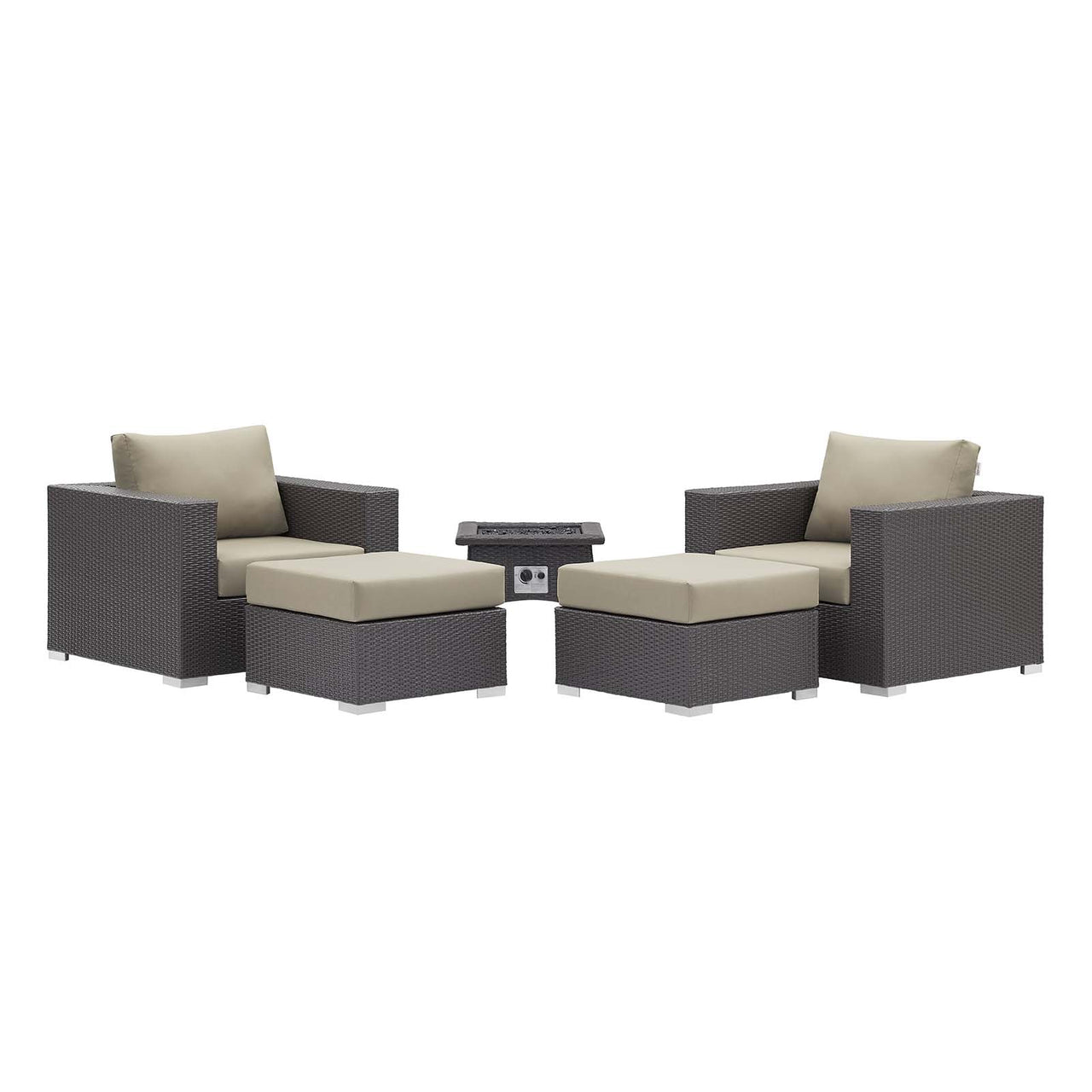 Conversation 5-Piece Set Alfresco with Fire Pit, Espresso & Beige