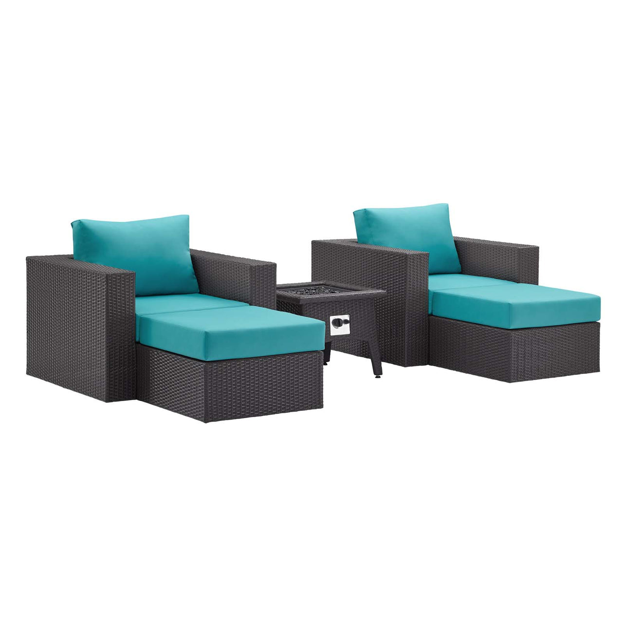 Conversation 5-Piece Set Alfresco with Fire Pit, Espresso & Turquoise