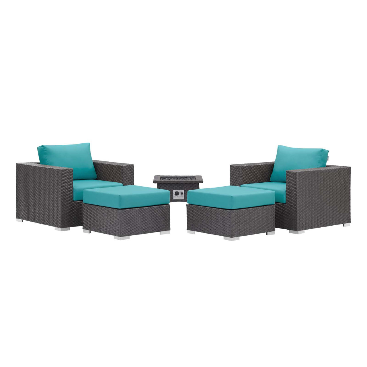 Conversation 5-Piece Set Alfresco with Fire Pit, Espresso & Turquoise