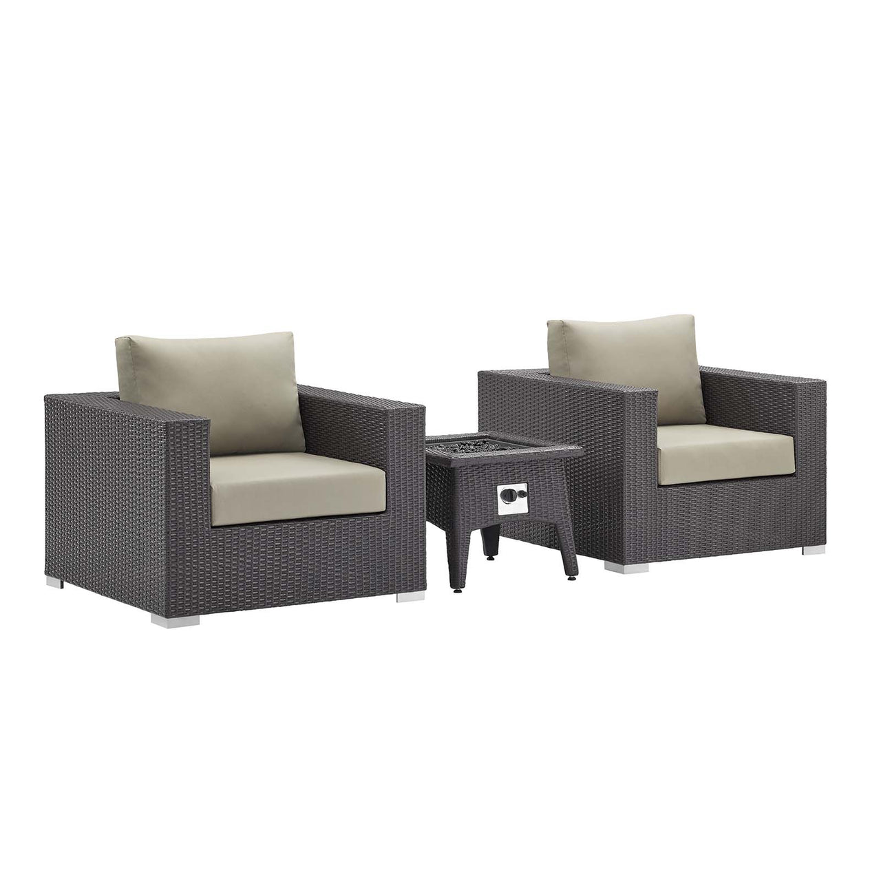 Conversation 3-Piece Set Alfresco with Fire Pit, Espresso & Beige