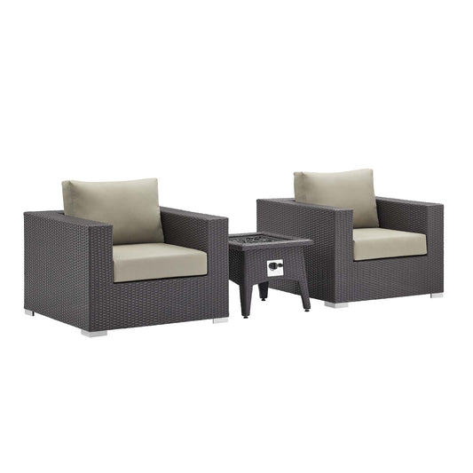 Conversation 3-Piece Set Alfresco with Fire Pit, Espresso & Beige
