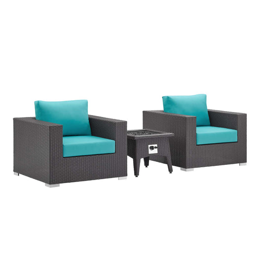 Conversation 3-Piece Set Alfresco with Fire Pit, Espresso & Turquoise