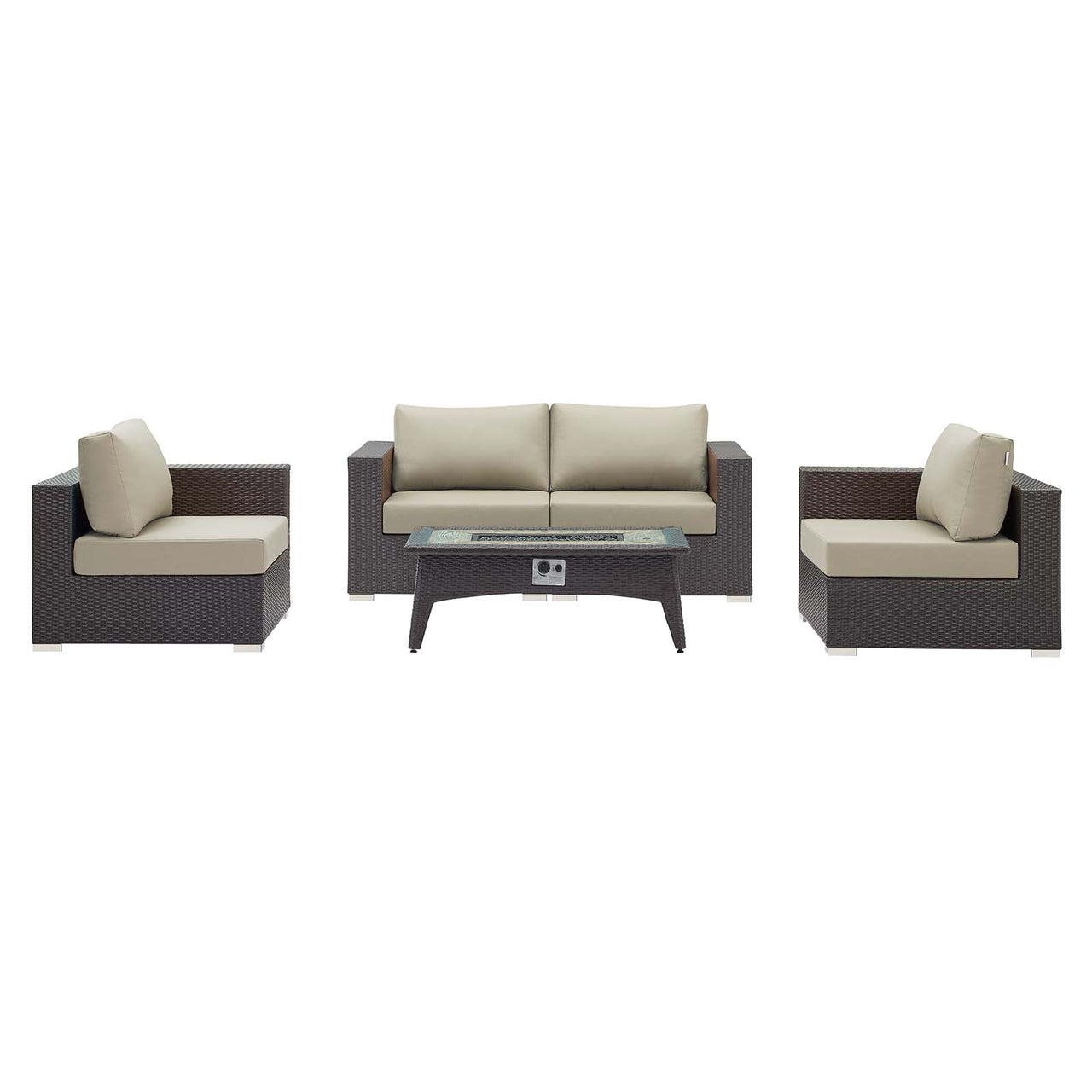 Conversation 5-Piece Set Alfresco with Fire Pit, Espresso & Beige