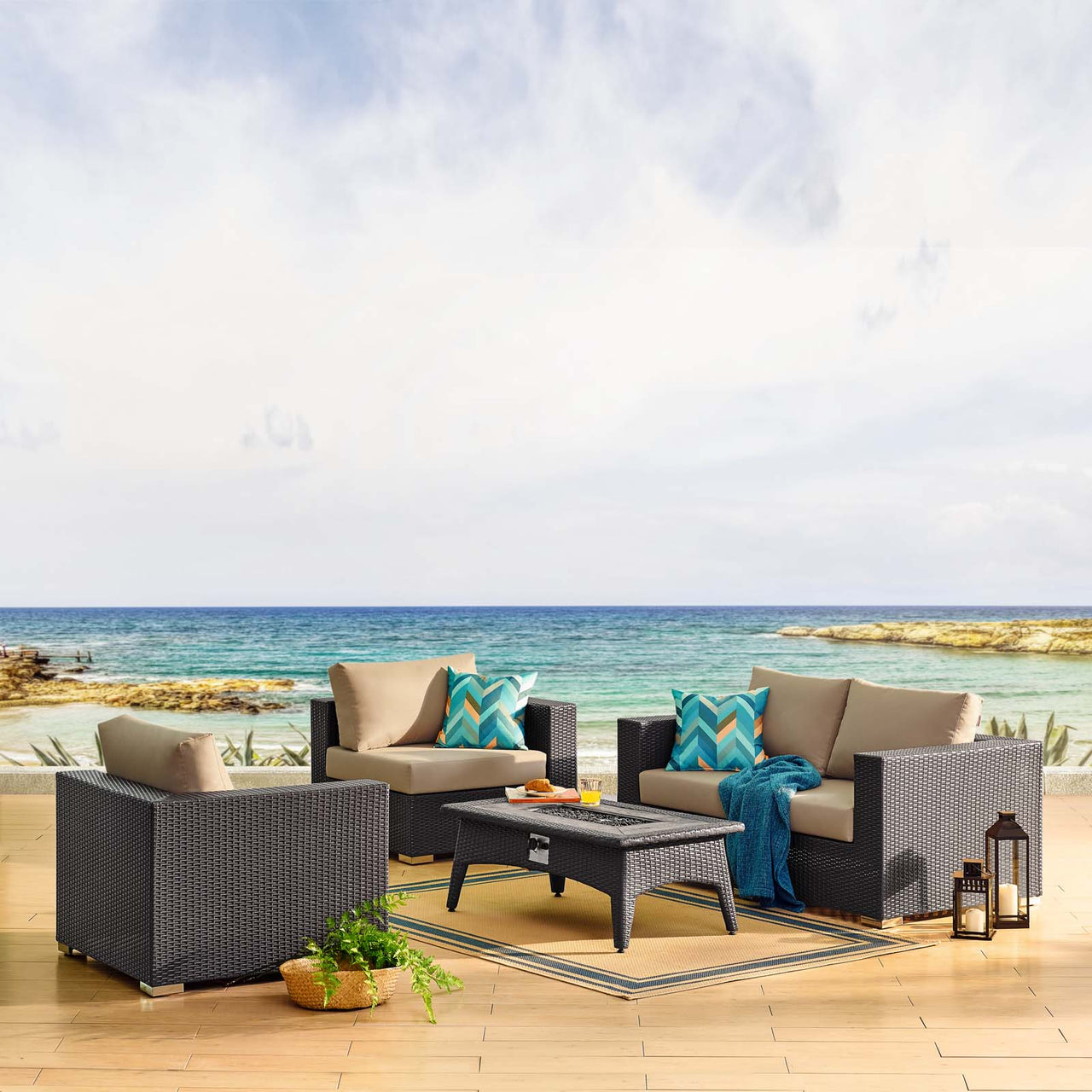 Conversation 5-Piece Set Alfresco with Fire Pit, Espresso & Mocha