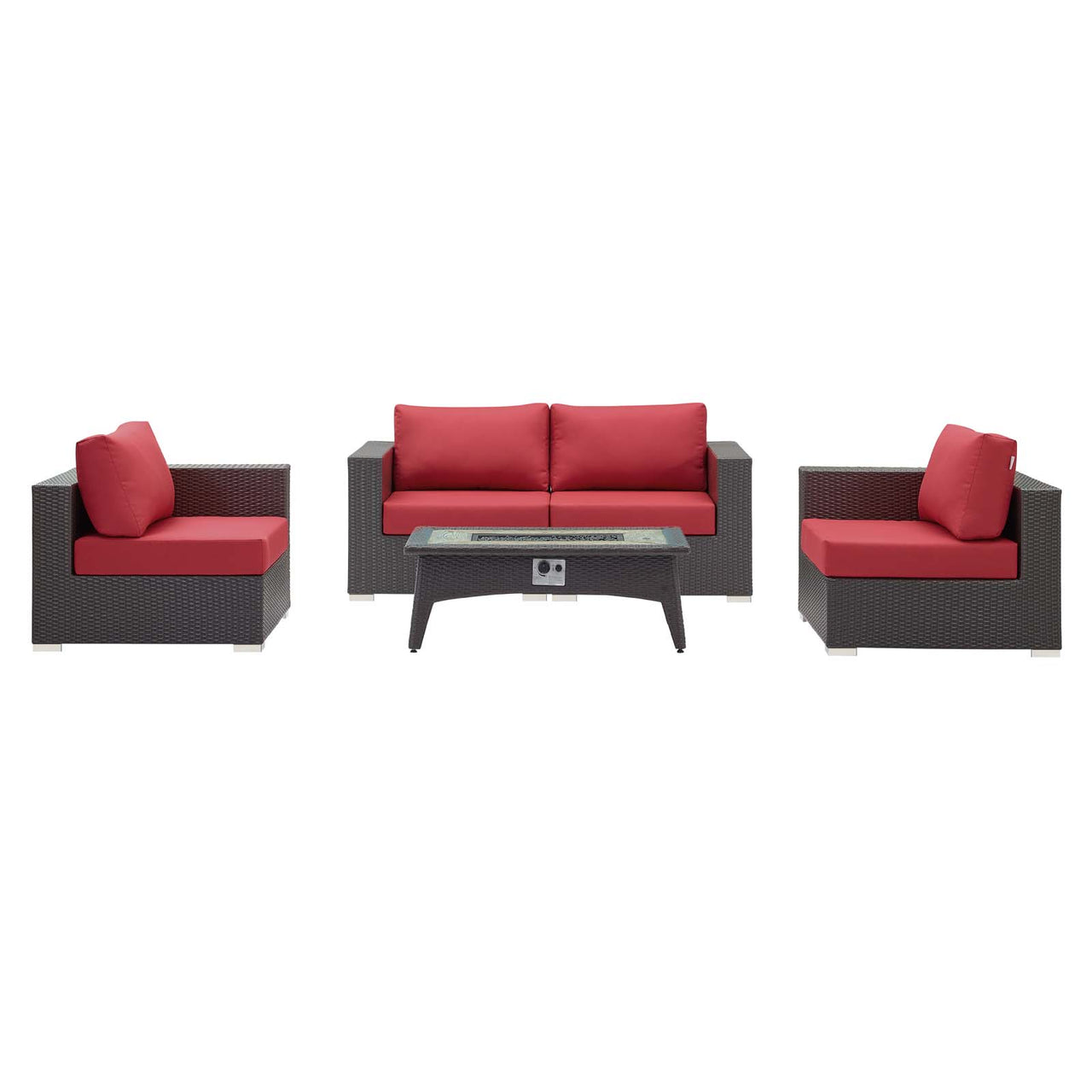Conversation 5-Piece Set Alfresco with Fire Pit, Espresso & Red