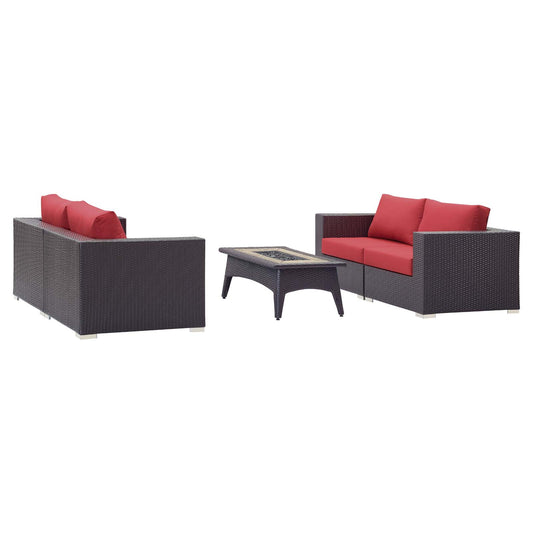 Conversation 5-Piece Set Alfresco with Fire Pit, Espresso & Red