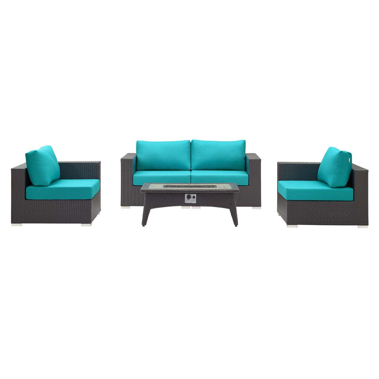 Conversation 5-Piece Set Alfresco with Fire Pit, Espresso & Turquoise
