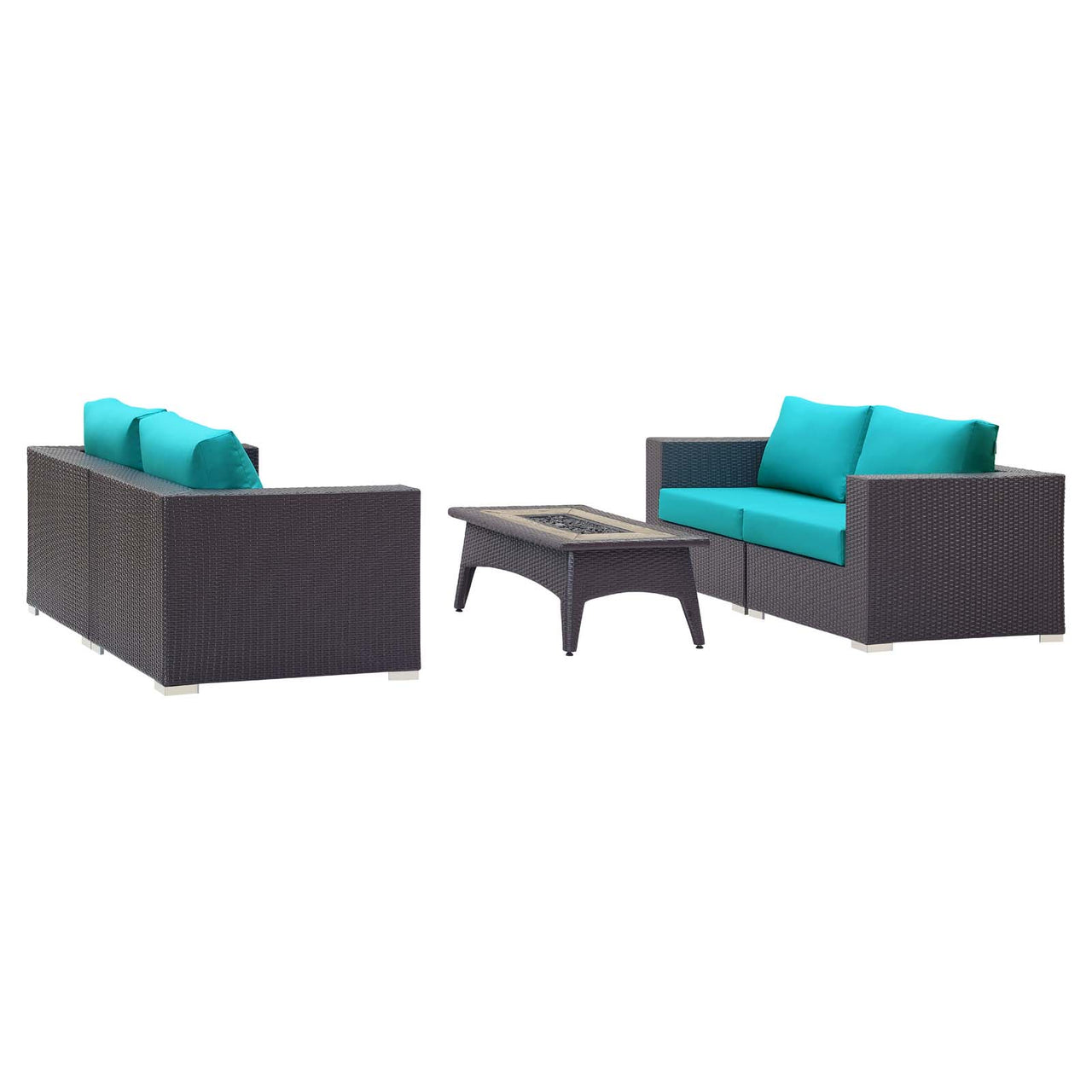 Conversation 5-Piece Set Alfresco with Fire Pit, Espresso & Turquoise