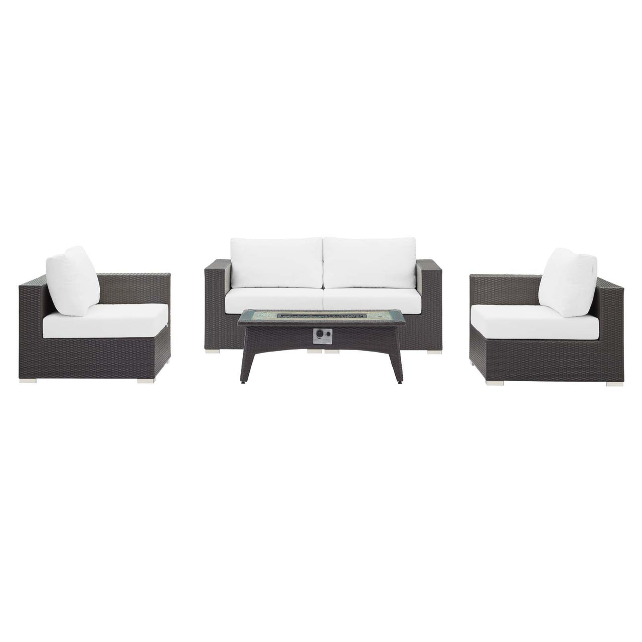 Conversation 5-Piece Set Alfresco with Fire Pit, Espresso & White
