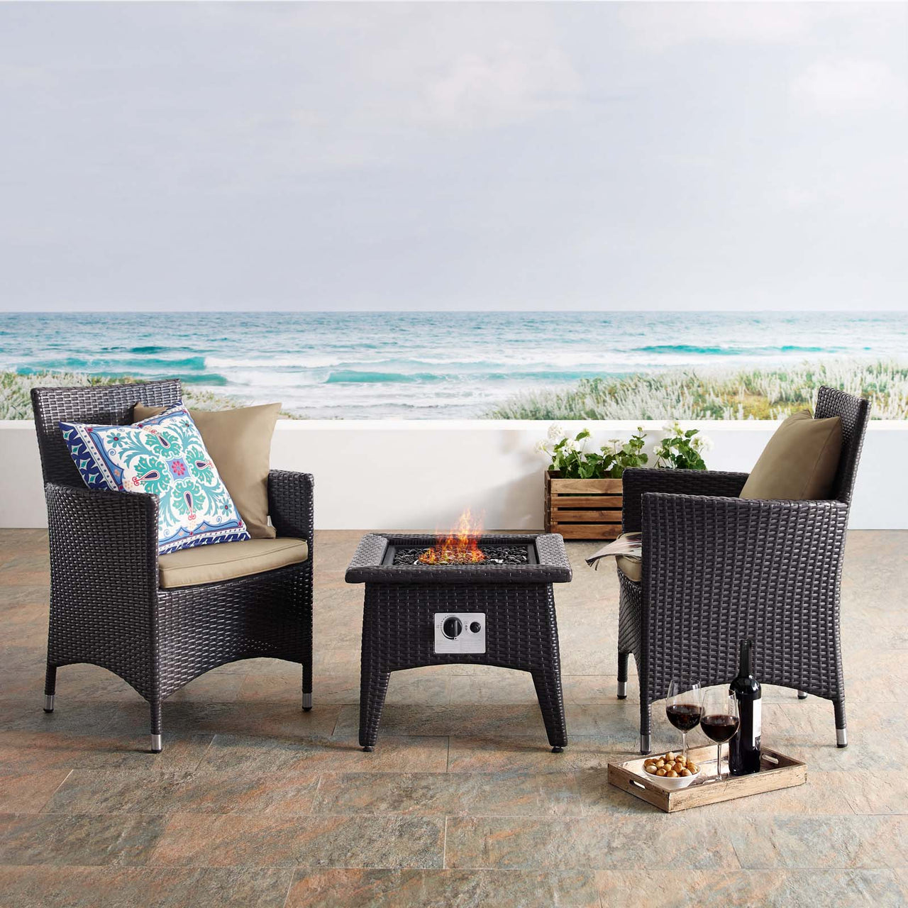 Conversation 3-Piece Set Alfresco with Fire Pit, Espresso & Mocha