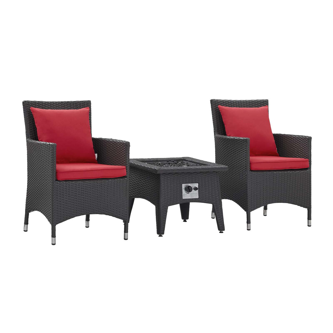 Conversation 3-Piece Set Alfresco with Fire Pit, Espresso & Red