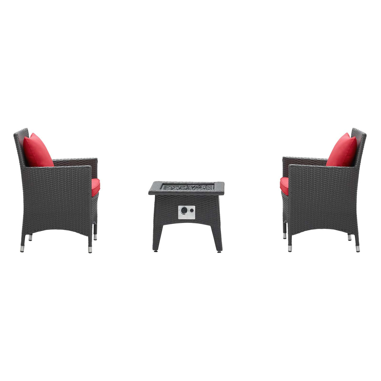 Conversation 3-Piece Set Alfresco with Fire Pit, Espresso & Red