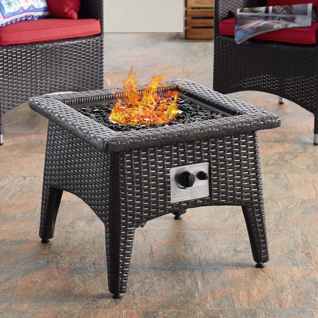 Conversation 3-Piece Set Alfresco with Fire Pit, Espresso & Red