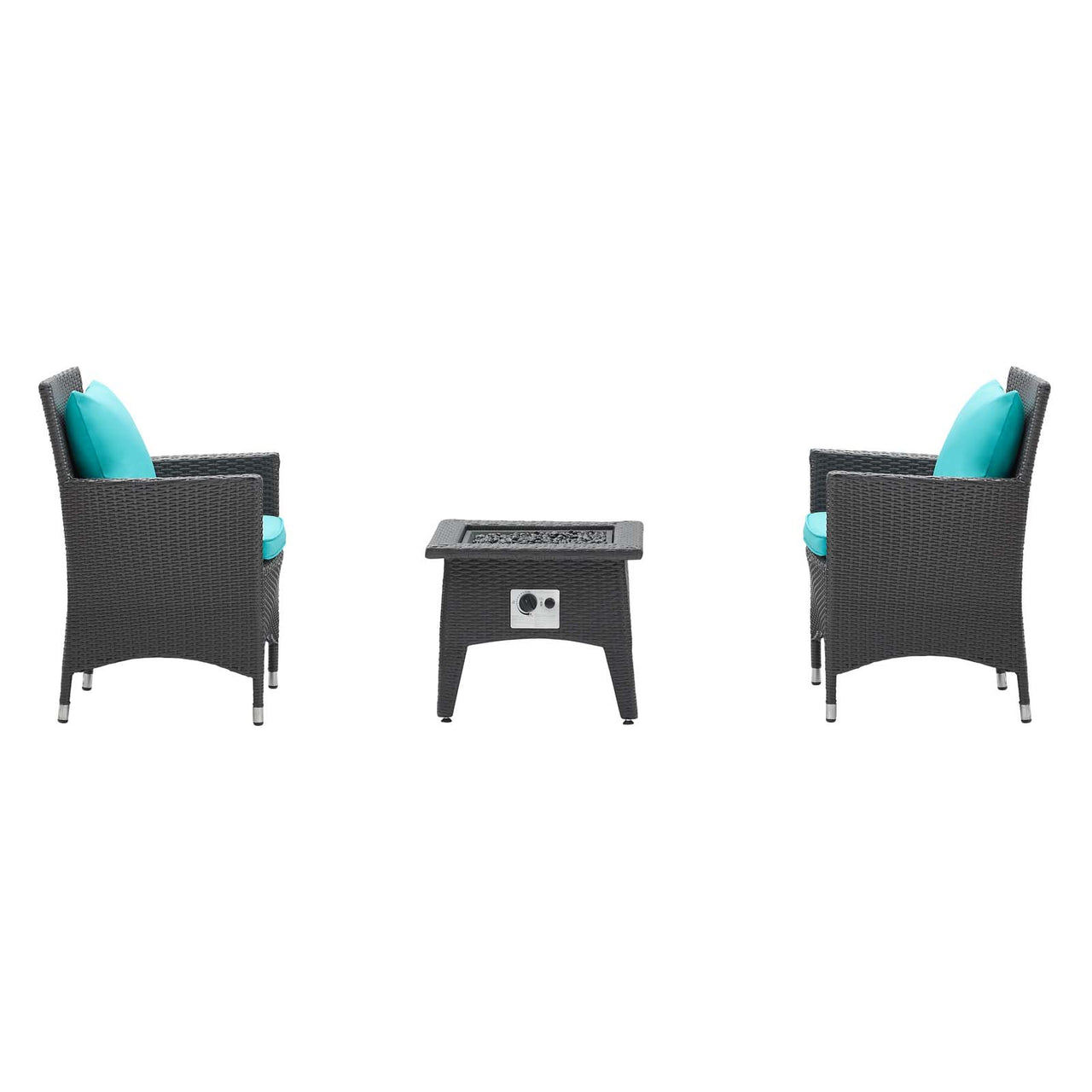 Conversation 3-Piece Set Alfresco with Fire Pit, Espresso & Turquoise