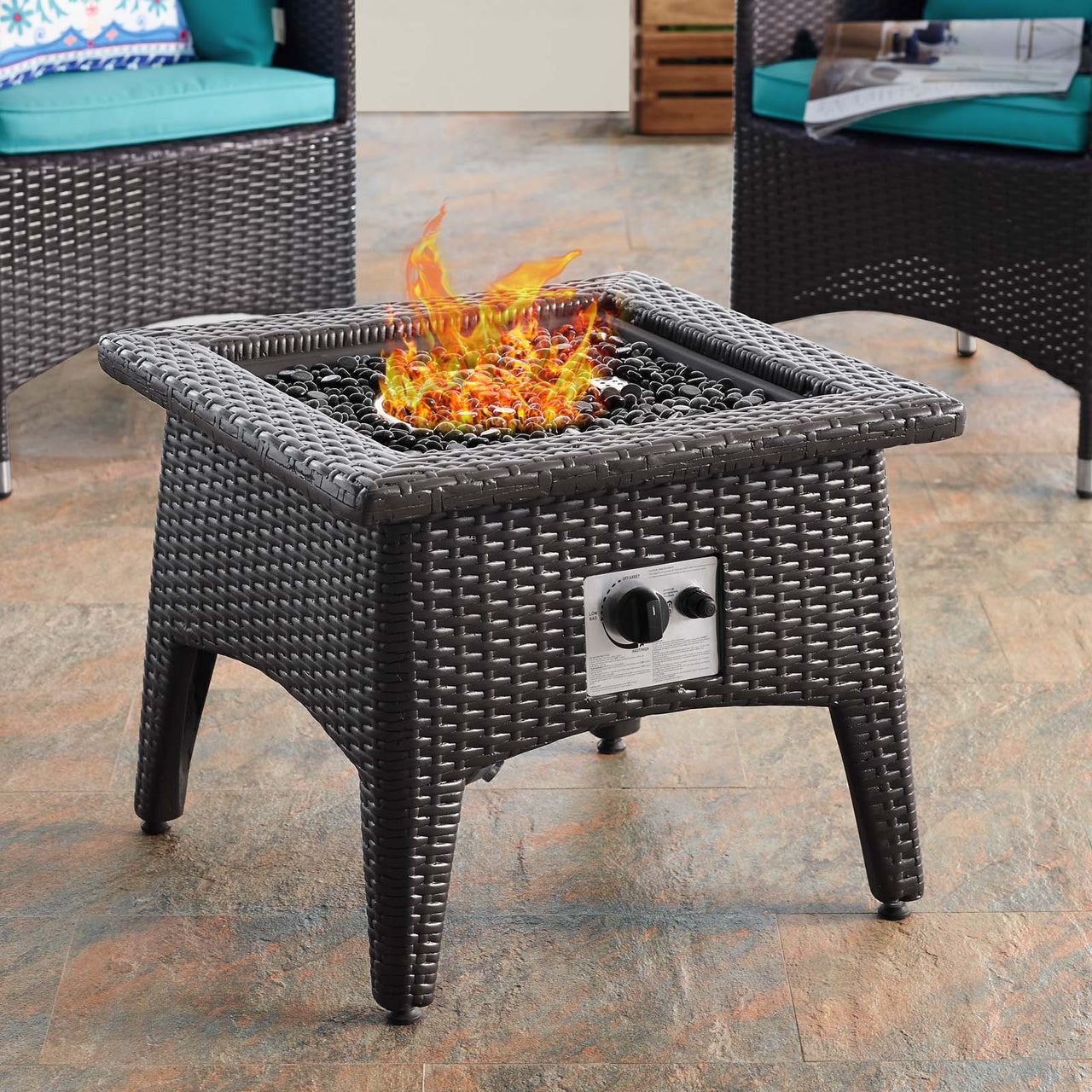 Conversation 3-Piece Set Alfresco with Fire Pit, Espresso & Turquoise