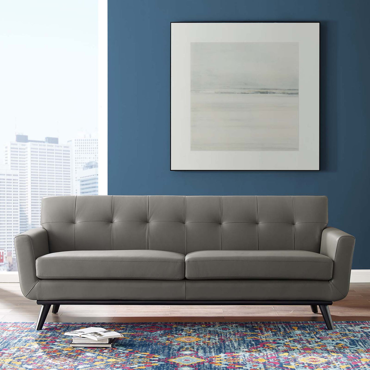 Rendezvous Top-Grain Leather Lounge Sofa, Gray