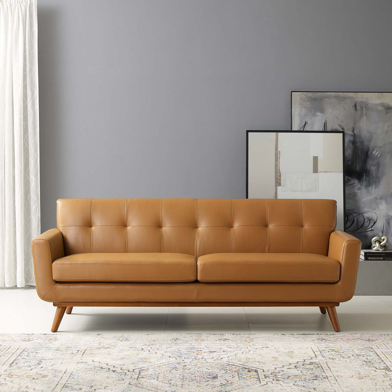 Rendezvous Top-Grain Leather Lounge Sofa, Tan