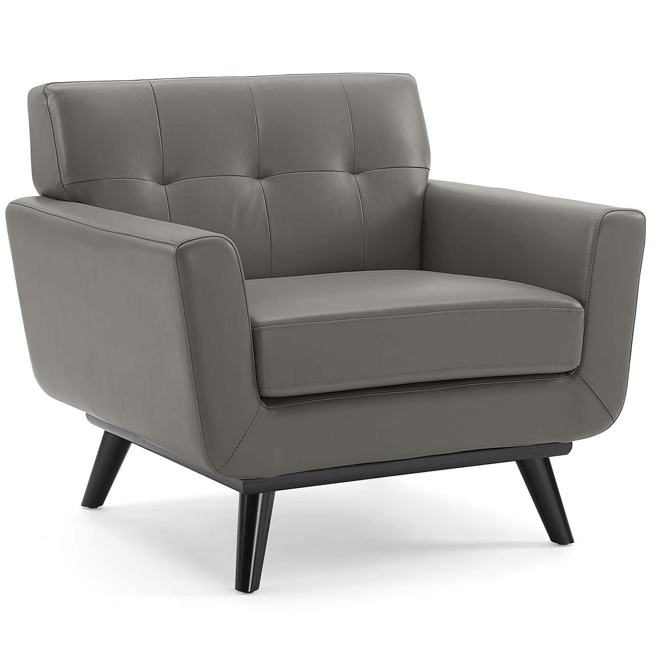 Rendezvous Top-Grain Leather Lounge Accent Armchair, Gray