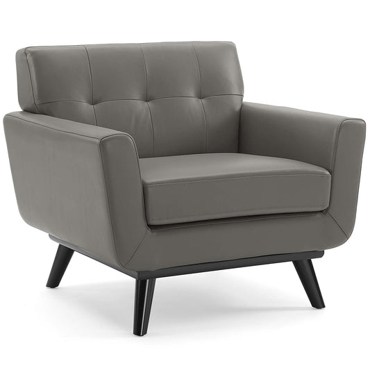 Rendezvous Top-Grain Leather Lounge Accent Armchair, Gray