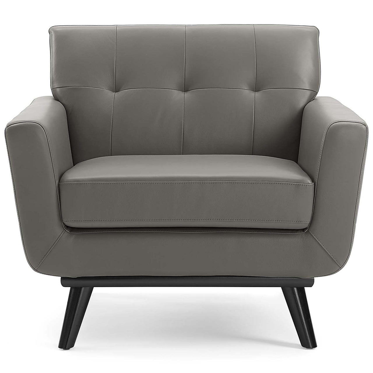 Rendezvous Top-Grain Leather Lounge Accent Armchair, Gray